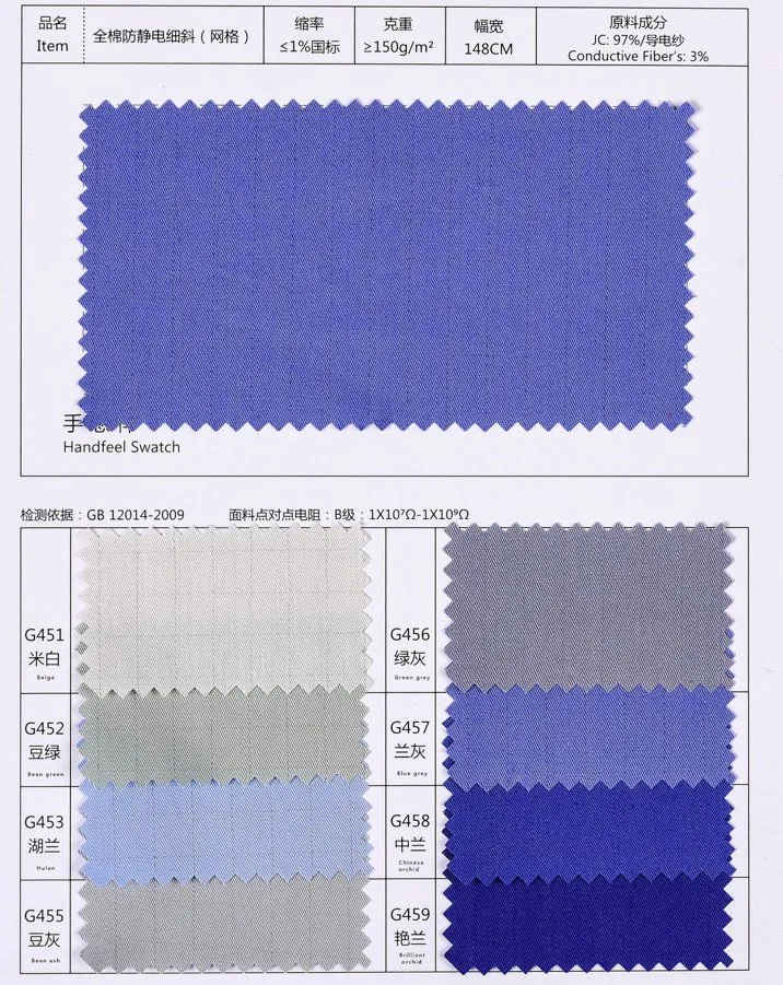 Leenol -15600tc 63% Polyester ESD Anti-Static Silk Twill Fabric 1cm Grid for Clothes